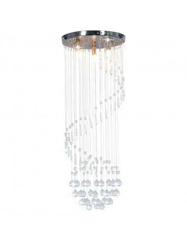 Lampadario con Perle di Cristallo a Spirale Argento G9