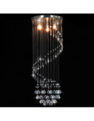 Lampadario con Perle di Cristallo a Spirale Argento G9