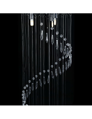 Lampadario con Perle di Cristallo a Spirale Argento G9