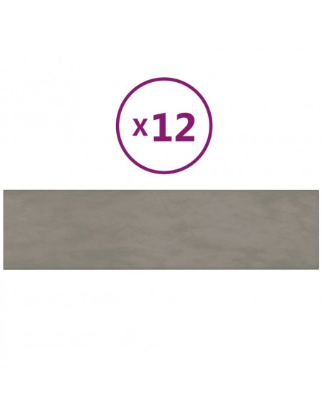 Pannelli Murali 12 pz Grigio Chiaro 60x15 cm Velluto 1,08 m²