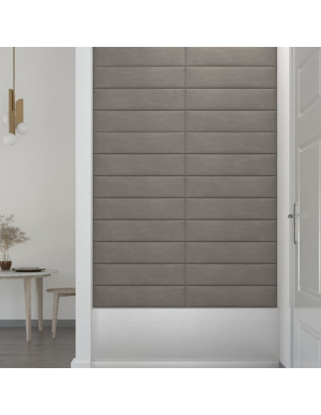 Pannelli Murali 12 pz Grigio Chiaro 60x15 cm Velluto 1,08 m²