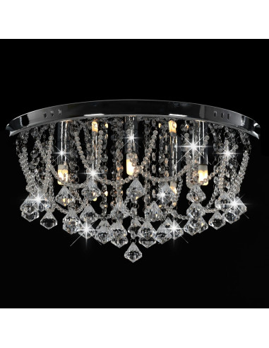 Lampadario Perle di Cristallo Argento Rotondo 4  Lampadine G9