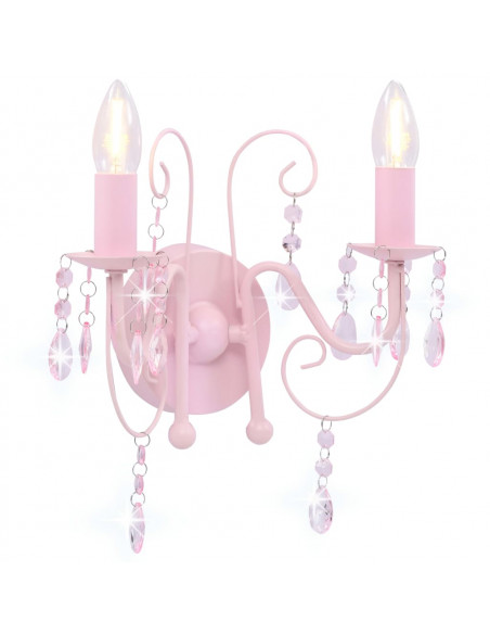 Lampada da Muro con Perle Rosa 2 Lampadine E14