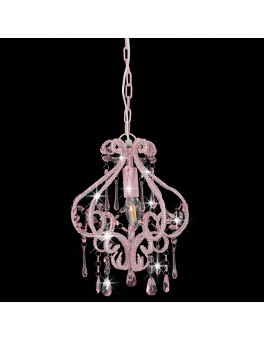 Lampadario con Perle Rosa Rotondo E14