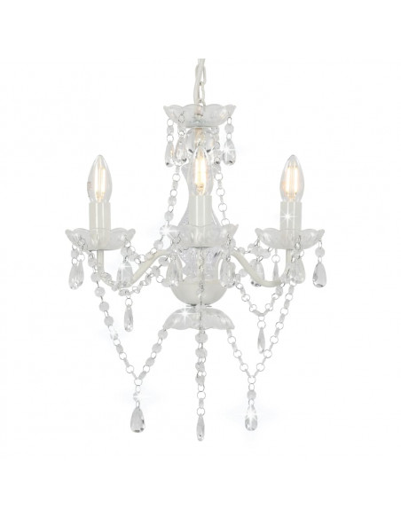 Lampadario con Perline Bianco Tondo 3 E14