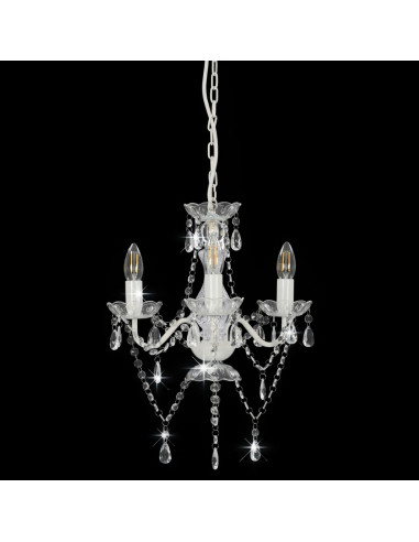 Lampadario con Perline Bianco Tondo 3 E14