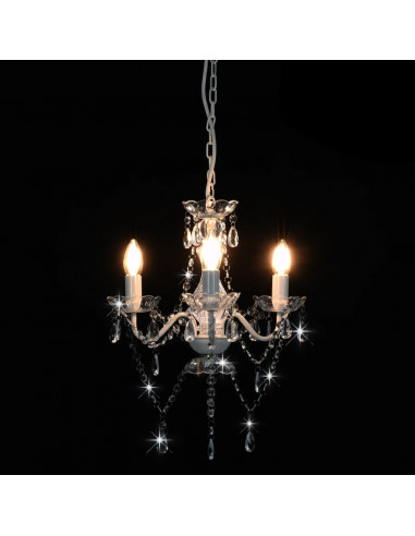 Lampadario con Perline Bianco Tondo 3 E14