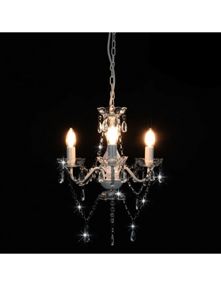 Lampadario con Perline Bianco Tondo 3 E14