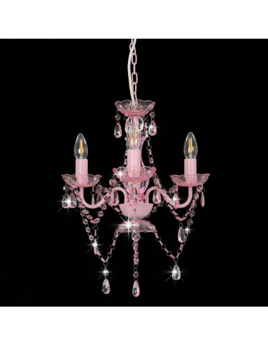 Lampadario con Perline Rosa Tondo 3 E14