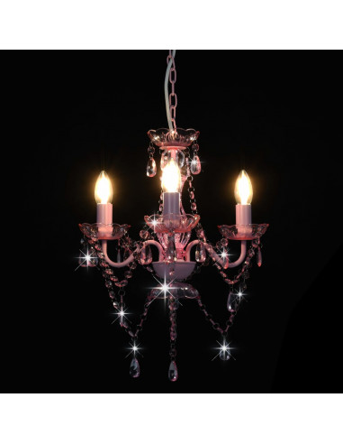 Lampadario con Perline Rosa Tondo 3 E14