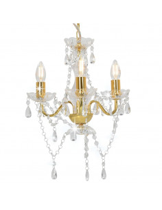 Lampadario con Perline Dorato Tondo 3  E14 2