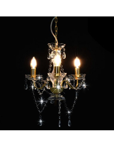 Lampadario con Perline Dorato Tondo 3  E14