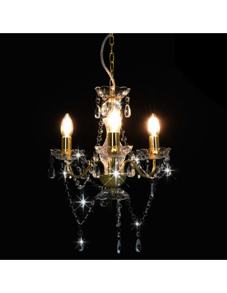 Lampadario con Perline Dorato Tondo 3  E14
