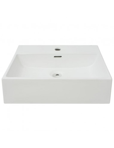 Lavandino con Foro Rubinetto in Ceramica Bianca 51,5x38,5x15 cm