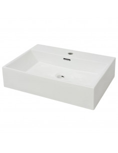 Lavandino con Foro Rubinetto Ceramica Bianca 60,5x42,5x14,5 cm 2