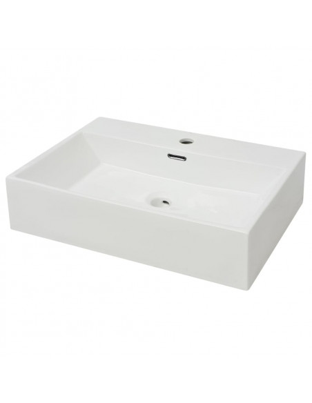 Lavandino con Foro Rubinetto Ceramica Bianca 60,5x42,5x14,5 cm