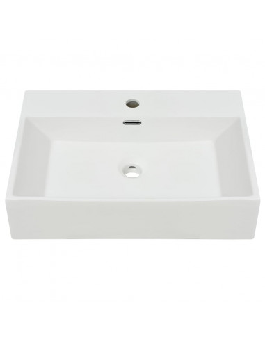 Lavandino con Foro Rubinetto Ceramica Bianca 60,5x42,5x14,5 cm