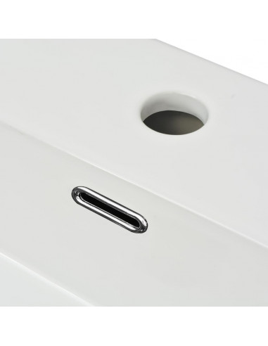Lavandino con Foro Rubinetto Ceramica Bianca 60,5x42,5x14,5 cm