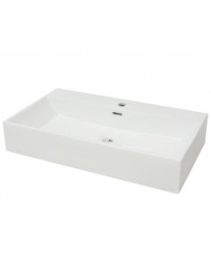 Lavandino con Foro Rubinetto in Ceramica Bianca 76x42,5x14,5 cm 2
