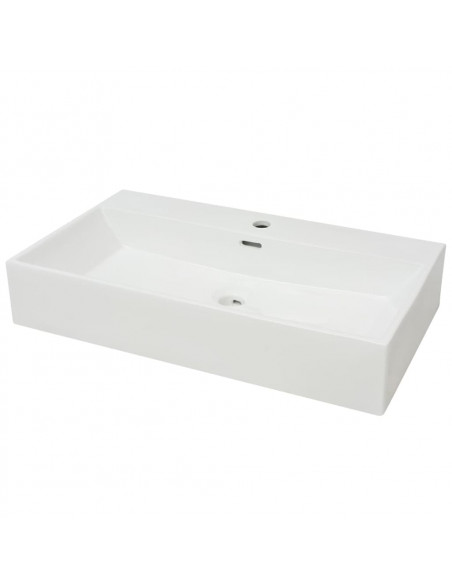 Lavandino con Foro Rubinetto in Ceramica Bianca 76x42,5x14,5 cm