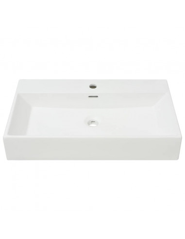 Lavandino con Foro Rubinetto in Ceramica Bianca 76x42,5x14,5 cm