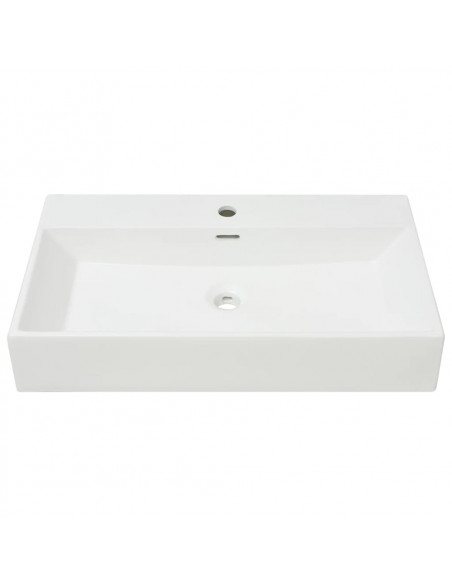 Lavandino con Foro Rubinetto in Ceramica Bianca 76x42,5x14,5 cm