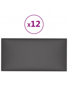 Pannelli Murali 12 pz Grigi 30x15 cm in Similpelle 0,54 m² 2
