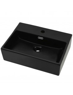Lavandino con Foro Rubinetto in Ceramica Nero 51,5x38,5x15 cm 2