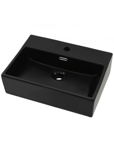 Lavandino con Foro Rubinetto in Ceramica Nero 51,5x38,5x15 cm