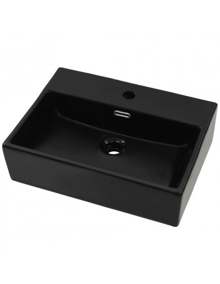 Lavandino con Foro Rubinetto in Ceramica Nero 51,5x38,5x15 cm