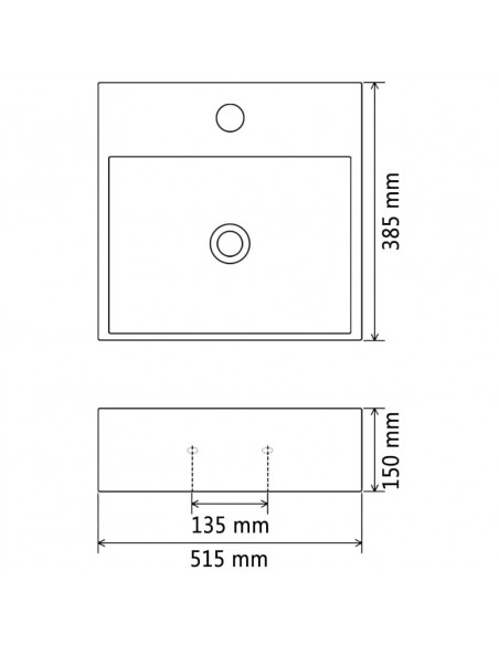 Lavandino con Foro Rubinetto in Ceramica Nero 51,5x38,5x15 cm