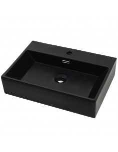 Lavandino con Foro Rubinetto Ceramica Nero 60,5x42,5x14,5 cm 2