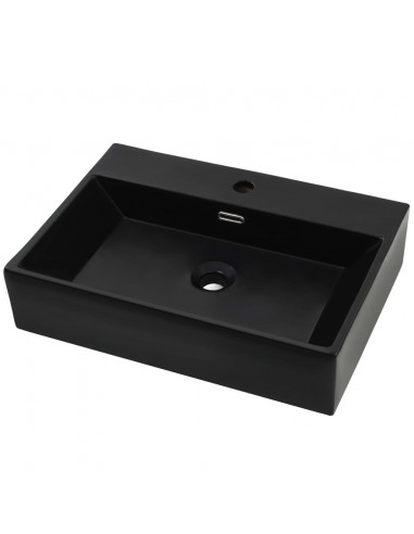 Lavandino con Foro Rubinetto Ceramica Nero 60,5x42,5x14,5 cm