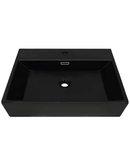 Lavandino con Foro Rubinetto Ceramica Nero 60,5x42,5x14,5 cm