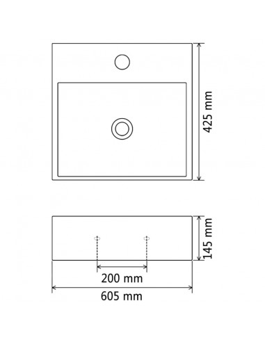 Lavandino con Foro Rubinetto Ceramica Nero 60,5x42,5x14,5 cm