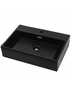 Lavandino con Foro Rubinetto in Ceramica Nero 76x42,5x14,5 cm 2