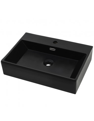 Lavandino con Foro Rubinetto in Ceramica Nero 76x42,5x14,5 cm