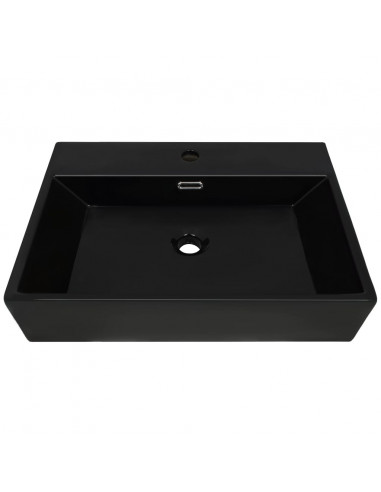 Lavandino con Foro Rubinetto in Ceramica Nero 76x42,5x14,5 cm