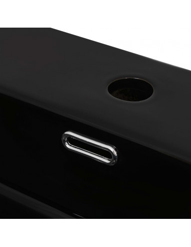 Lavandino con Foro Rubinetto in Ceramica Nero 76x42,5x14,5 cm