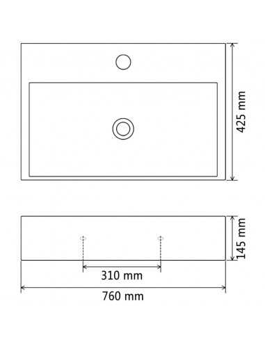 Lavandino con Foro Rubinetto in Ceramica Nero 76x42,5x14,5 cm