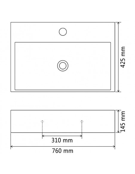 Lavandino con Foro Rubinetto in Ceramica Nero 76x42,5x14,5 cm