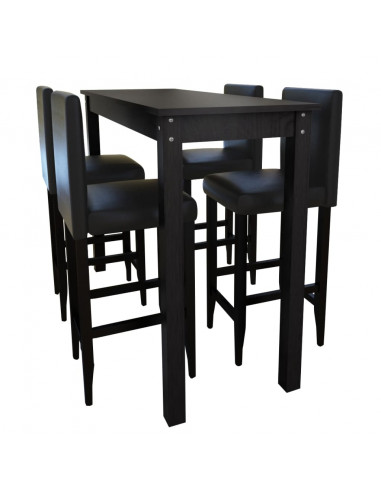 Set Tavolino da Bar con 4 Sgabelli Neri