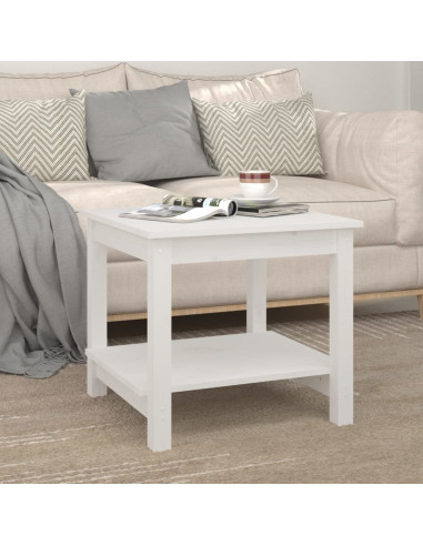 Tavolino da Salotto Bianco 50x50x45 cm Legno Massello di Pino
