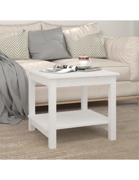 Tavolino da Salotto Bianco 50x50x45 cm Legno Massello di Pino