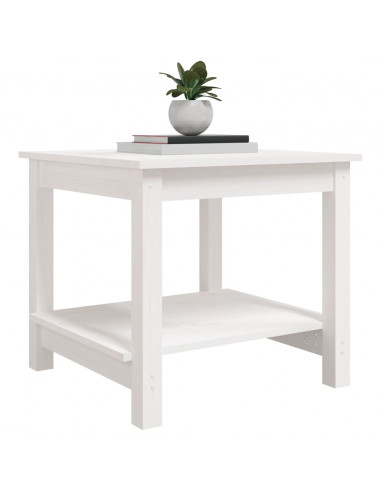 Tavolino da Salotto Bianco 50x50x45 cm Legno Massello di Pino