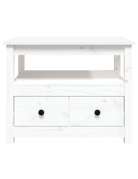 Tavolino da Salotto Bianco 71x49x55cm in Legno Massello di Pino