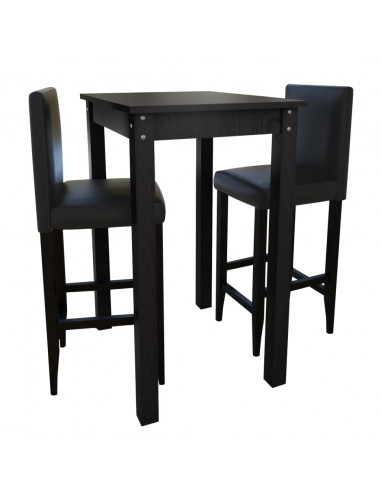 Set Tavolino da Bar con 2 Sgabelli Neri