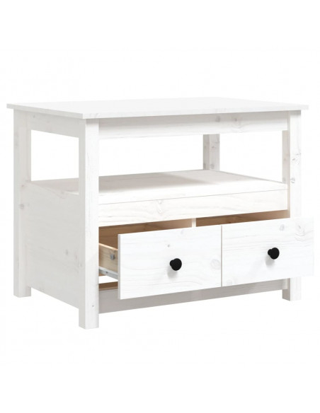 Tavolino da Salotto Bianco 71x49x55cm in Legno Massello di Pino