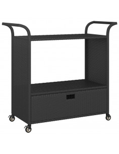 Carrello da Bar con Cassetto Nero 100x45x97 cm in Polyrattan 2