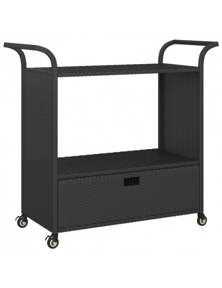 Carrello da Bar con Cassetto Nero 100x45x97 cm in Polyrattan